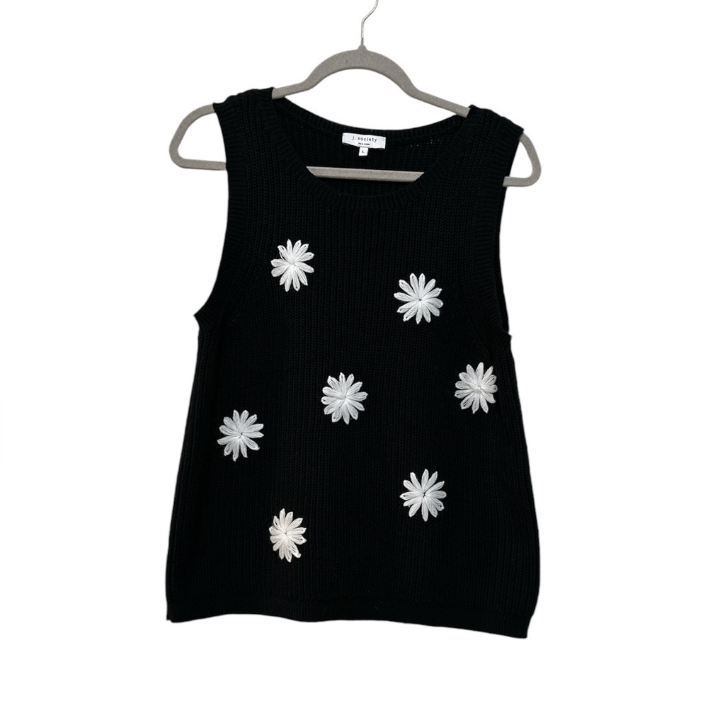 J. Society New York Sleeveless Crew Dark Floral Sweater Black Women’s Size Large